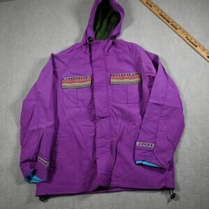 Titicaca Purple Hooded Jacket L3 Vintage Andean Ethnic Trim Festival Outdoor